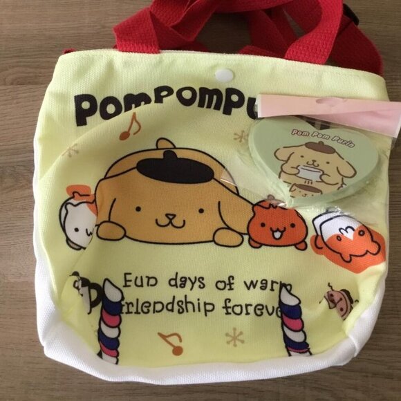 Sanrio Hello Kitty PomPomPurin Cloth Bag Double Handle, Crossbody Strap & Mirror - Picture 1 of 1